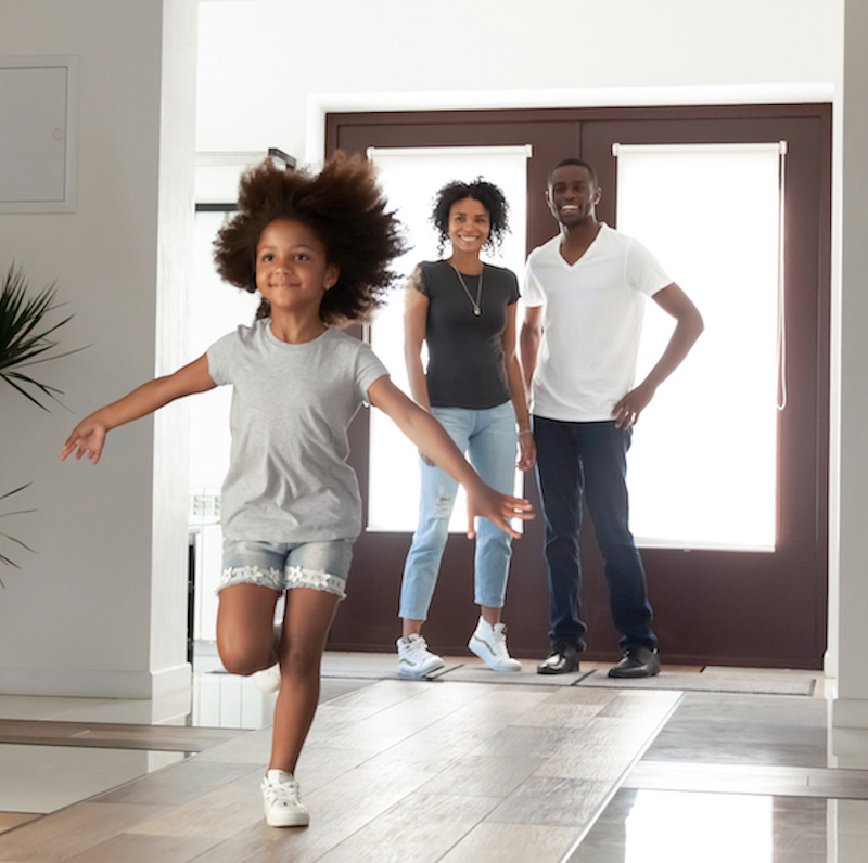 Excited,Little,Funny,African,Girl,Running,Exploring,Big,Modern,House